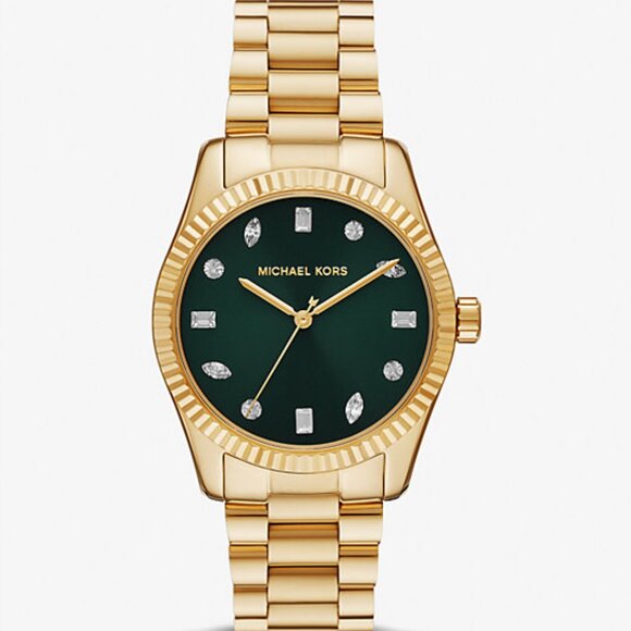 MICHAEL KORS MK7449 LEXINGTON PAVE GREEN DIAL GOLD STAINLESS WOMENS WATCH - Picture 1 of 7